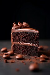 Decadent Chocolate Cake Slice with Rich Layers and Cocoa Powder Dusting