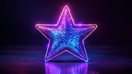 Star icon 3d purple blue illuminated.