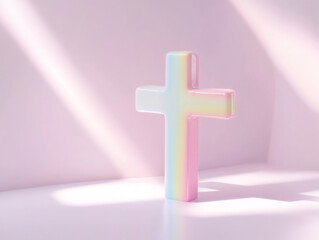 Obraz premium Pastel cross and soft rainbow featuring all s