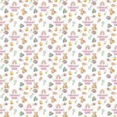 BabyShower Patterns: Flowers, balloons, butterflies, rainbow, clouds, toys, baby diapers and socks and other cute baby shower style designs for textiles, baby clothes and decor. 