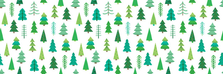 Colourful Christmas seamless pattern with cartoon trees. Wallpaper design. Vector illustration
