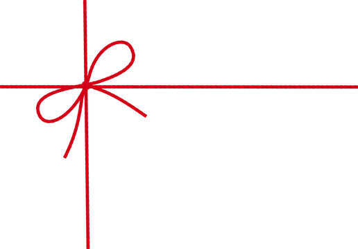Gift tied with cotton red rope, bow and ribbons. Packing rope for decoration, present, pastry boxes for New Year, Christmas. Minimalistic flat illustration on transparent background. Vector EPS10