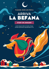 Witch like old woman who delivers gifts to children throughout Italy on Epiphany Eve suitable for Flyer and Invitation