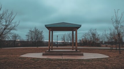Wooden Gazebo Stands Alone in Winter Park