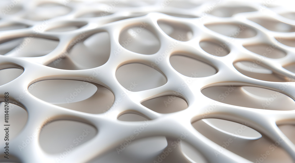 Poster a close-up view of an intricate, organic structure with interconnected cells, showcasing a smooth, w