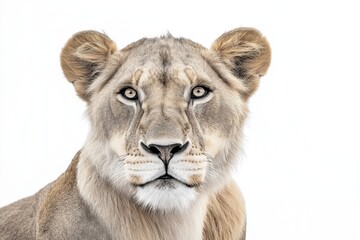 Obraz premium Studio photo of a lion isolated against a white background. Wildlife and conservation concept, space for copy.