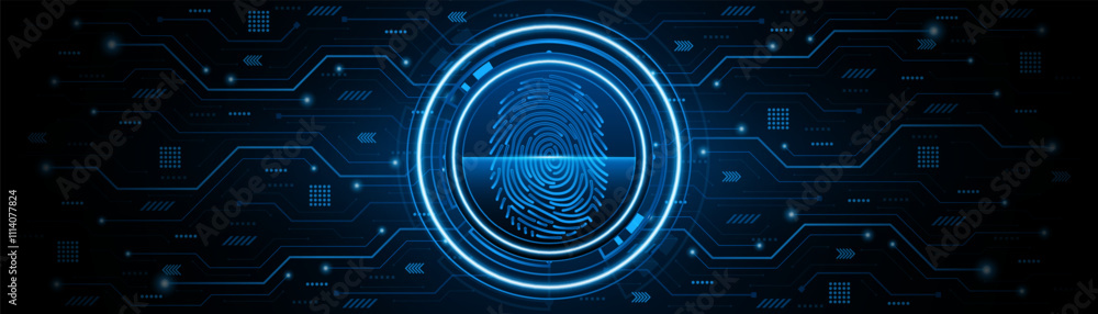 Aufkleber abstract technology circuit board background. fingerprint scanning cybersecurity concept. modern tec