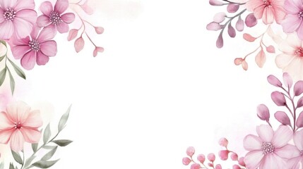 Beautiful floral border frame in watercolor design.