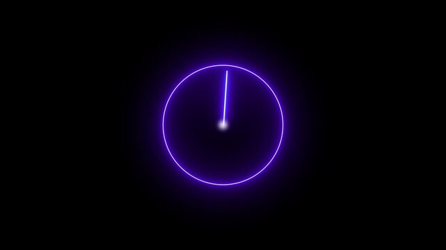 abstract fast clock icon animation background 4k. Digital neon clock animation. Animation wall clock counterclockwise. 1 hour back.