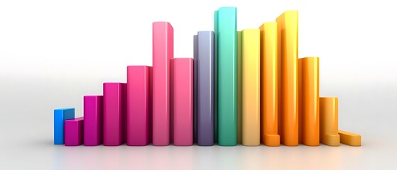 Obraz premium Colorful 3D bar graph showing data growth and decline.