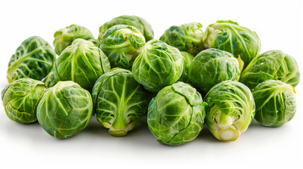 Fresh Brussels sprouts arranged on a white background

