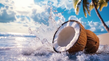 Coconut Splashing in the Ocean