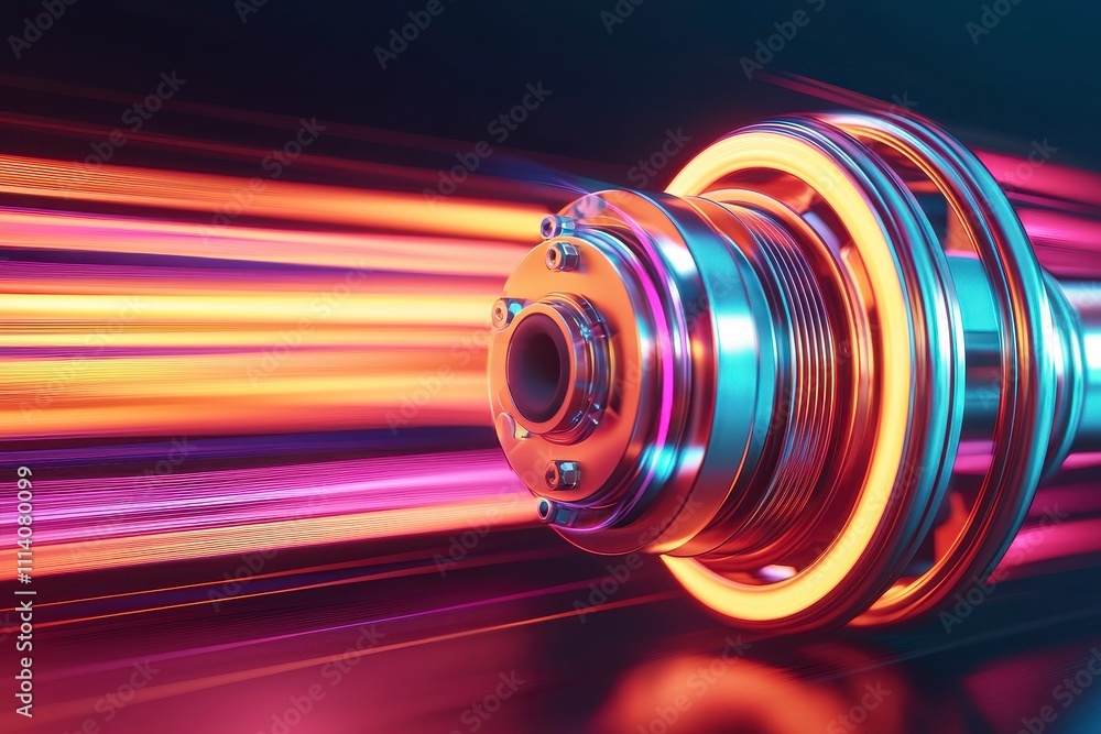 Poster a vibrant, futuristic image showcasing a high-tech component with glowing lines suggesting speed and