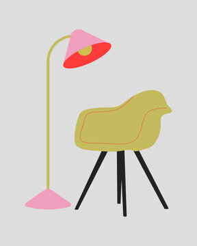Mid century modern chair and a lamp 