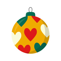 Christmas colorful balls with geometric pattern. Red, green, yellow. Decorative elements for holiday new year design. Vector illustration.