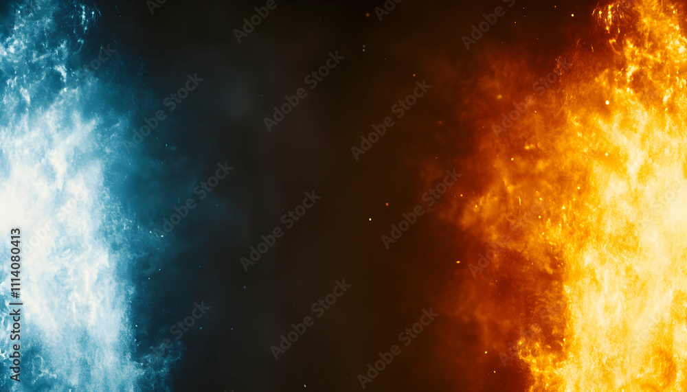 Poster Abstract image depicting contrasting elements of fire and ice, creating a visually striking duality. Perfect for designs needing a powerful and symbolic backdrop.
