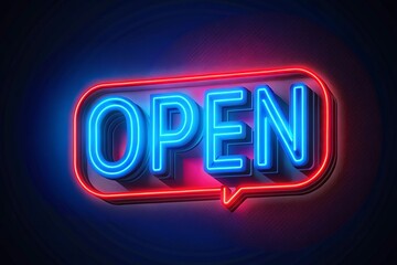 neon retro sign at the entrance - Open, in neon sparkling multicolored light