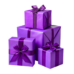 Purple and pink gift boxes PNG isolated on transparent background 2025 - shiny gold ribbon, festive present for birthday, Christmas, New Year, Valentine's, anniversary, event mockup, holiday download