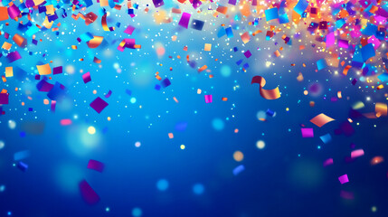 Colorful falling confetti with blurred blue background creating a festive and party atmosphere christmas and new year mood
