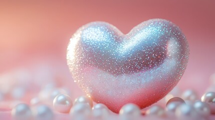 Obraz premium Coquette heart shape white pearl accessories iridescent decoration.