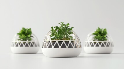 Innovative smart ecohubs with futuristic designs for indoor plants modern home product photography minimalist environment close-up viewpoint sustainable living concept