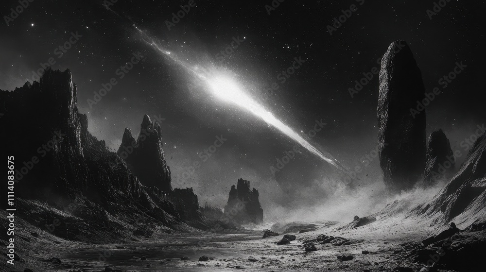 Wall mural like a shooting star on steroids the comets glowing path s through the blackness leaving a trail of 