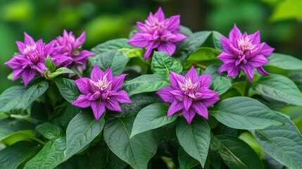 Siam weed flowers with vibrant purple blooms and lush green leaves, ideal for herbal remedies and natural landscapes
