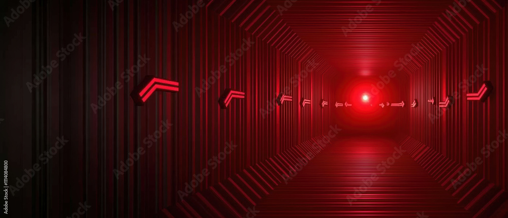 Aufkleber fire alarm evacuation signal concept. a dark tunnel illuminated by red lights, creating a futuristic