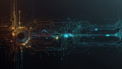 Artificial Intelligence with circuit electric line style. Digital futuristic machine learning design. AI graphic design for website, banner, header, social media, mobile app, UI