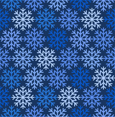 Multicolored snowflakes on a blue background, winter vector illustration. Christmas seamless pattern for wrapping paper, scrapbooking, fabric, cards, advertising.