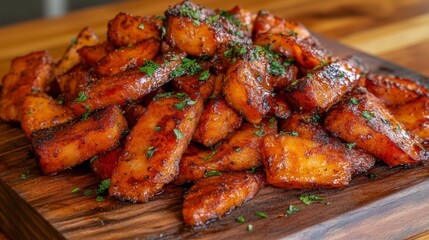 Deliciously Grilled Plantains on Rustic Wooden Board Presentation