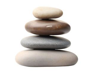 Natural stacked smooth stones in a balanced arrangement, ideal for meditation and decorative purposes. Isolated on transparent background, png.