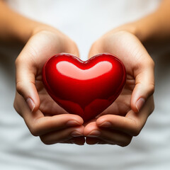 Obraz premium A pair of hands gently holding a red heart shape