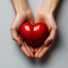 Obraz premium A pair of hands gently holding a red heart shape
