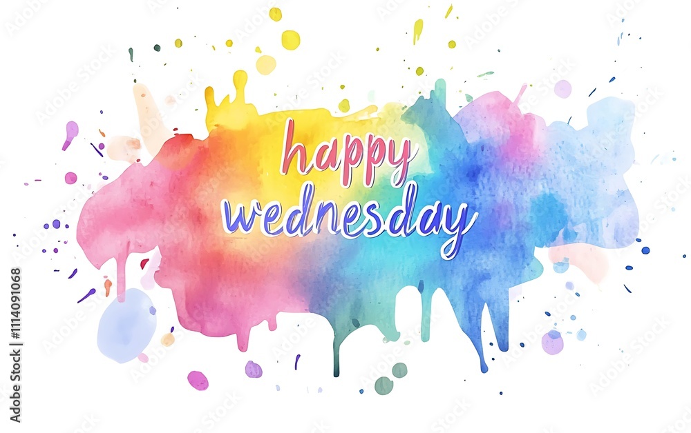 Poster A colorful watercolor splash with the cheerful text 