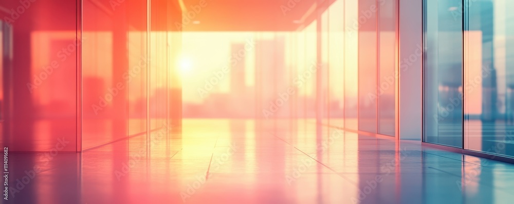 Poster blurred empty open space office. abstract light bokeh at office interior background for design.