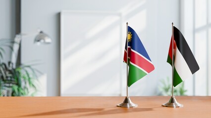 FLAGS OF NAMIBIA AND PALESTINE ON TABLE