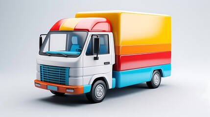 Colorful cartoon delivery truck isolated on white background.