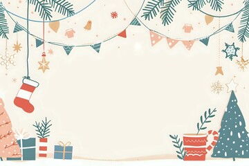 Fototapeta premium Celebrate the Festive Season: A Whimsical Winter Wonderland Design Featuring Christmas Trees, Presents, and Holiday Decorations