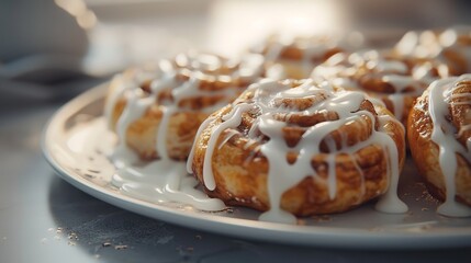 A plate of warm fast food vegan cinnamon rolls