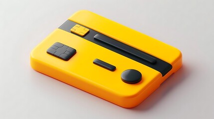Yellow credit card 3D render, isolated on white background.