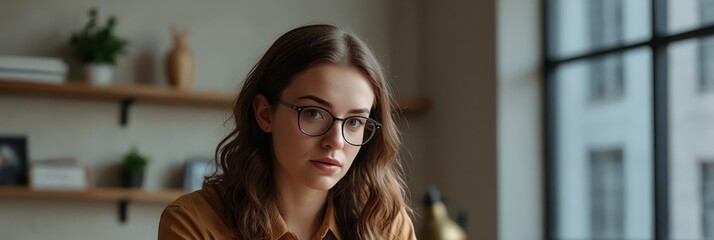  Focused Woman Utilizing Digital Tools For Online Education In Office 