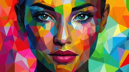 A portrait of a woman made entirely from geometric patterns.