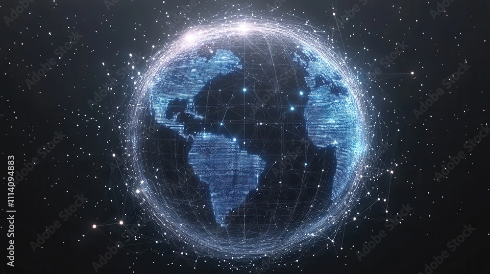 Poster digital globe network representations global connectivity and technology transparent background