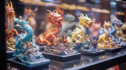Fototapeta premium Stunning Dragon Figurines in Vibrant Colors