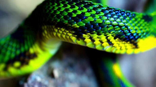 Aggressive but beautiful and colorful San Fransisco Garter Snake is moving towards the camera and showing snake tongue, danger is coming concept
