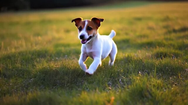 pet, jack russell terrier, grass, running, sunset, dog, movement, animal, slow motion, fun, small, outdoor, puppy, happiness, friendship, cute, rejoicing, slowmo, pedigree, baby, yellow, freedom, smil