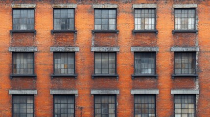 Fototapeta premium Old brick wall showing multiple windows on building facade, architectural detail background
