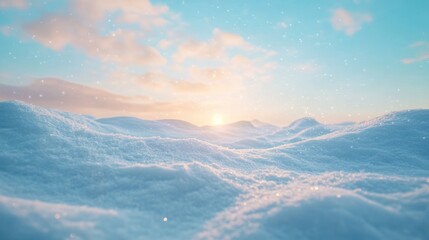 Snowy landscape with a sunrise and gentle snowfall