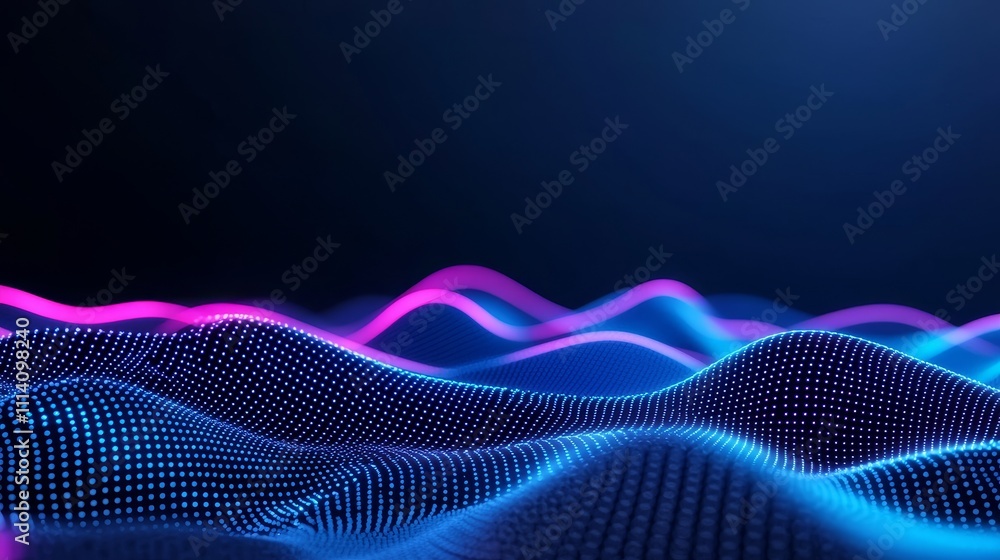Aufkleber a digital landscape with neon waves and data points representing innovation and technology.